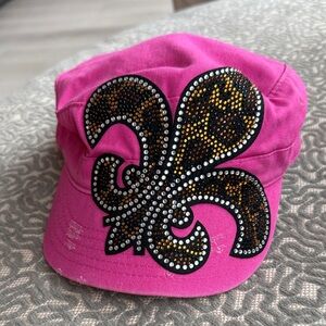 Women's Pink Cap with Rhinestone Fleur-de-Lis